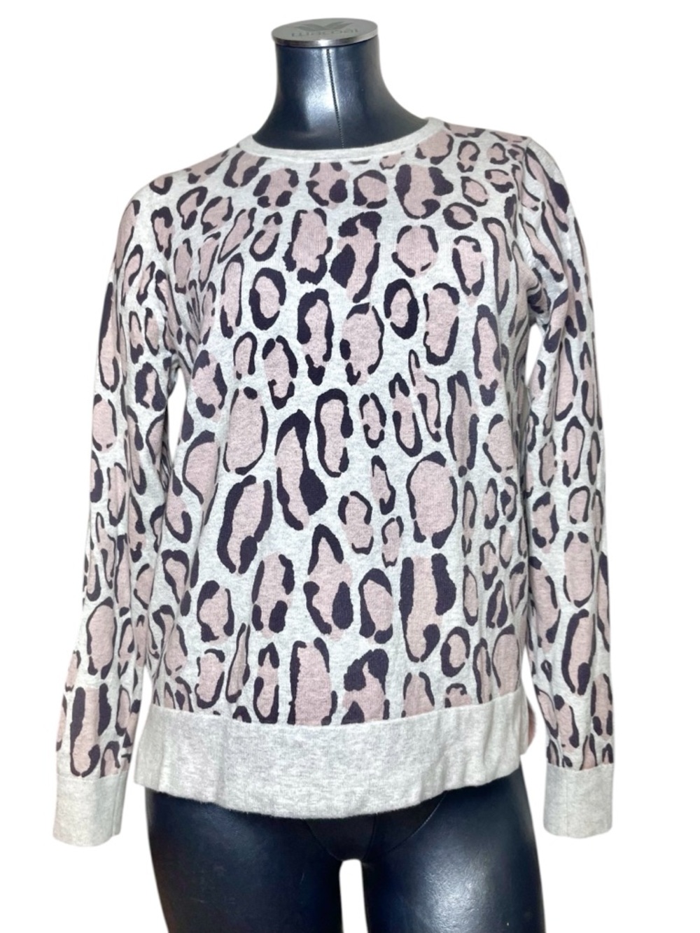 Boden Leopard Print Sweater Women’s Medium Gray Tan Animal Print Pullover